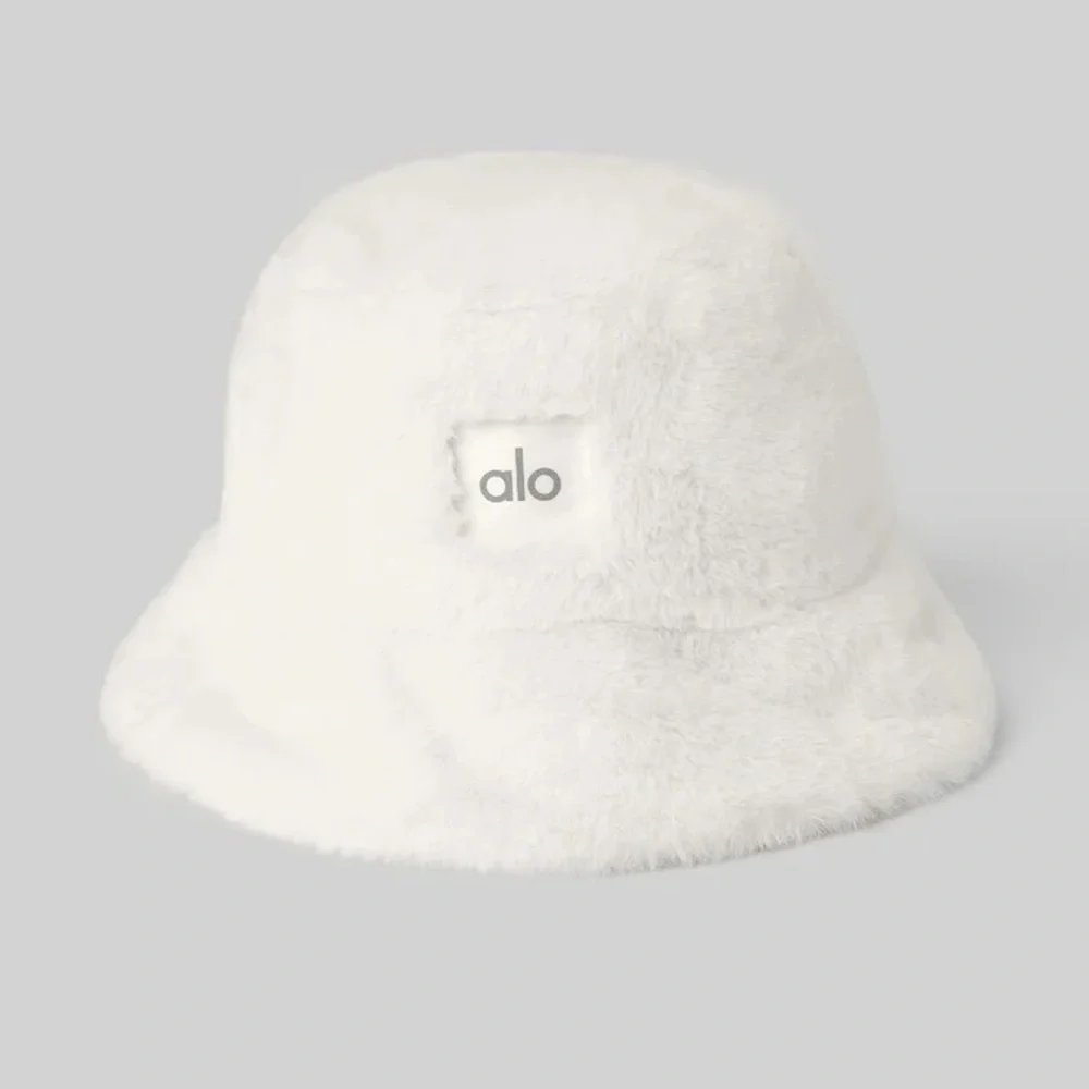 Alo Plush Faux Fur Bucket Hat in White